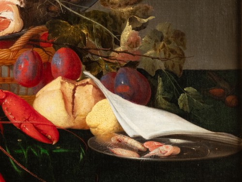 Louis XIV - Still life with lobster, ham &amp; fruits, studio of Jan Dz. de Heem(1606-1684)