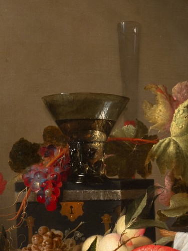 Antiquités - Still life with lobster, ham &amp; fruits, studio of Jan Dz. de Heem(1606-1684)