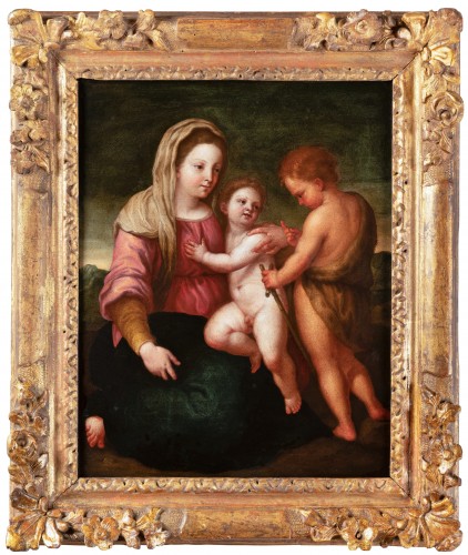 Vierge à l'Enfant avec saint Jean, huile sur marbre, École Florentine du XVIe siècle