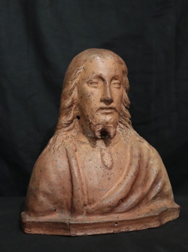 Buste du Christ en terre cuite, Toscane XVIe siècle - Sculpture Style Renaissance