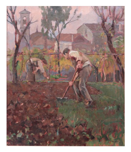 Giuseppe Mascarini (1877-1954) - Farmer in the garden - Paintings & Drawings Style Art Déco