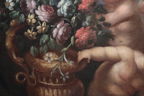 Nature morte aux putti et aux fleurs, Rome fin du XVIIe siècle - Numero 7 Antiquariato