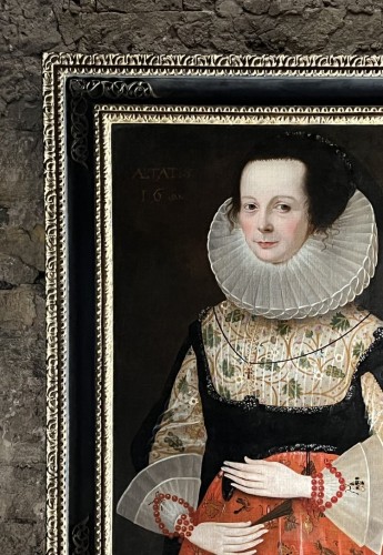 17th Century English School - Portrait Of A Woman Dated 1624 - Paintings & Drawings Style Louis XIV