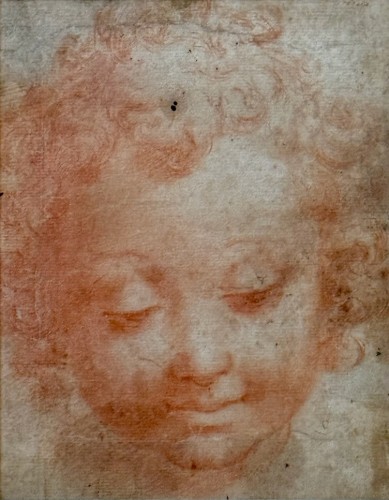 16th Century Red Chalk Drawing of a Childs Face - Michaelangelo Anselmi