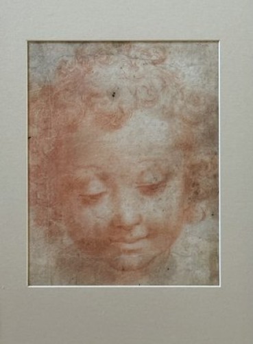 Michelangelo Anselmi (d.1554) Red Chalk Drawing of a Childs Face  - Paintings & Drawings Style Louis XIV