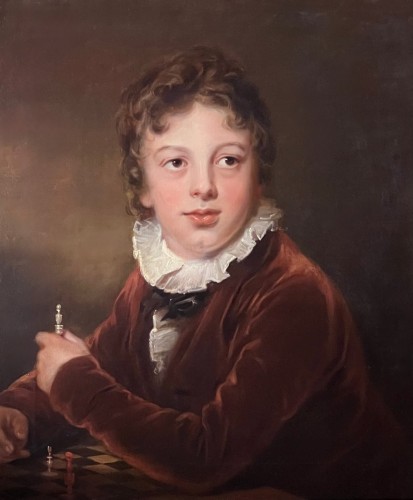 Fine Regency portrait of Master Hull playing chess 