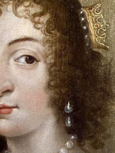 Tableaux et dessins Tableaux XVIIe siècle - Portrait de de a Reine Henrietta Maria, artiste du cercle de Van Dyck