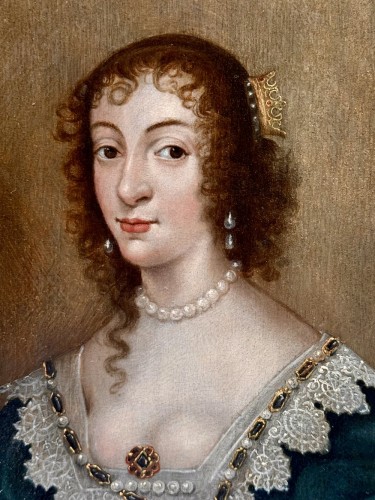 XVIIe siècle - Portrait de de a Reine Henrietta Maria, artiste du cercle de Van Dyck