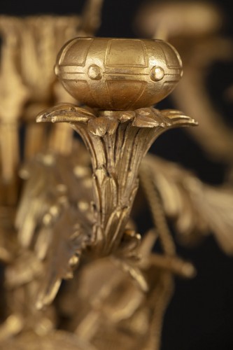 19th century - Pair Of Gilded And Chiselled Bronze Candelabra With Three Arms