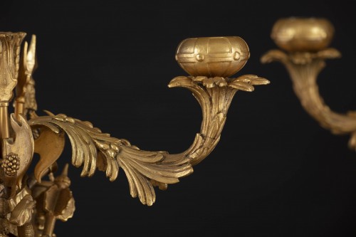 Napoléon III - Pair Of Gilded And Chiselled Bronze Candelabra With Three Arms