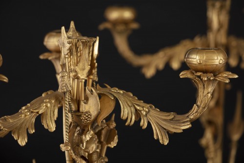 Antiquités - Pair Of Gilded And Chiselled Bronze Candelabra With Three Arms