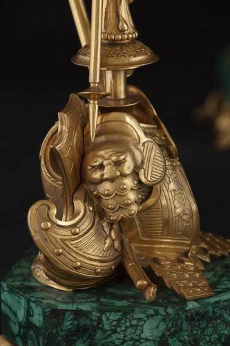 Antiquités - Paire de candélabres en bronze doré et ciselé