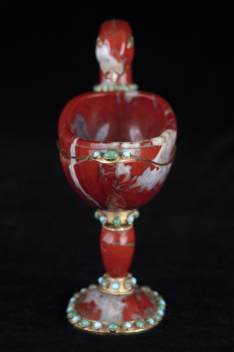 Verseuse en jaspe rouge avec applications de bronze doré et pierres tendres - Objet de décoration Style Art Déco