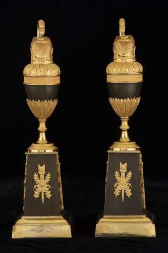 Pair Of Small And Precious Pourers In Gilded And Patinated Bronze - Decorative Objects Style Empire