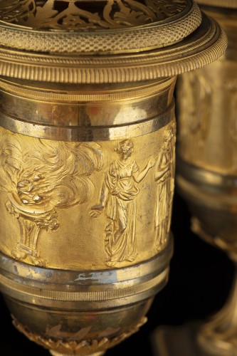 Objet de décoration Cassolettes, coupe et vase - Paire de cassolettes en bronze d'époque Empire