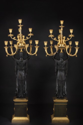 Luminaires Bougeoirs et Chandeliers - Paire de grands candélabres Empire en bronze