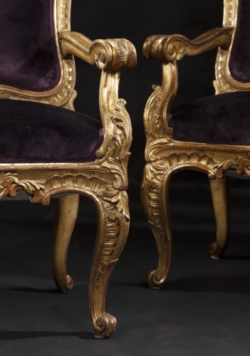 Louis XV - Pair of Louis XV armchairs, Rome second half of the 18th century.