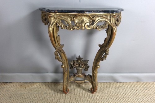 Mobilier Console - Console Louis XV en bois doré XVIIIe siècle