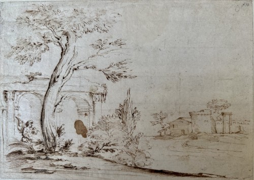 Circle of Il GUERCINO (1591 – 1666) Landscape with Ruins and a Figure