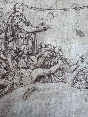 Tableaux et dessins Dessin, Aquarelle & Pastel - Scène de la colonne de Trajan, École Italienne du XVIe siècle (pirro Ligorio (1513-1583)