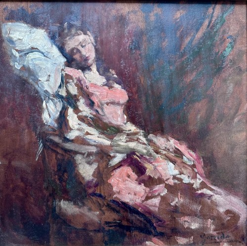 Eduardo León Garrido (1856-1949) - Femme endormie en robe rose