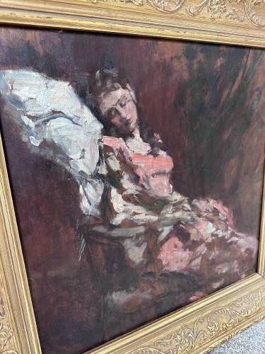 19th century - Eduardo León Garrido (1856-1949) - Sleeping Woman In Pink Dress