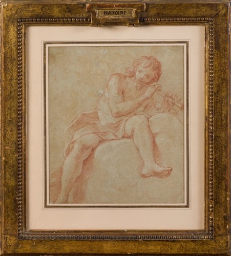 Attribué à Charles Joseph Natoire (1700-1777) Jeune homme jouant de la flute - Tableaux et dessins Style Louis XV