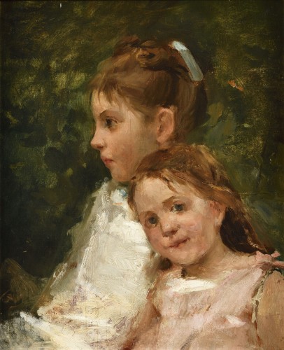 Portrait Of Two Young Girls - Attributed To Norbert Goeneutte (1854-1894) 