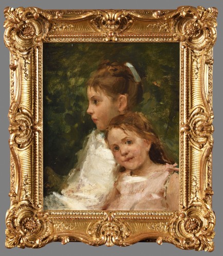 Portrait Of Two Young Girls - Attributed To Norbert Goeneutte (1854-1894)  - Paintings & Drawings Style Napoléon III