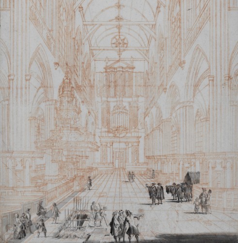 Jan Goeree (1670-1731) - Vue intérieure de l'église de Nieuwe Kerk à Amsterdam - Tableaux et dessins Style Louis XIV