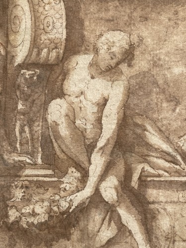 Étude pour une fresque, attribué à Francesco Penni (1488-1528)  - Tableaux et dessins Style Renaissance