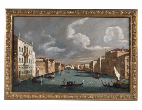 Vue du Grand Canal avec le pont du Rialto, Jacopo Fabris ( 1689 - 1761 ) - Tableaux et dessins Style Louis XV