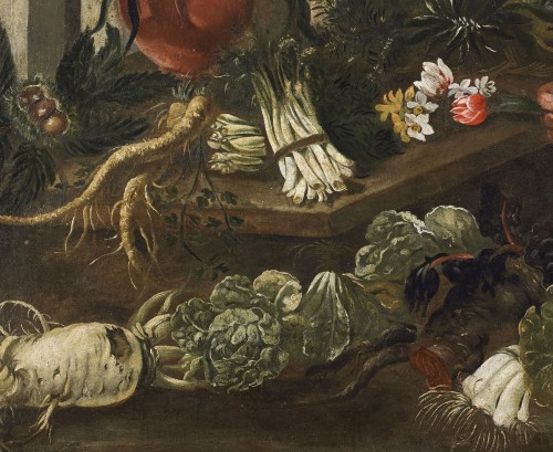 Nature morte avec un vendeur de fruits - Adrien de Gryef ( 1657 - 1722 ) - Tableaux et dessins Style Louis XV