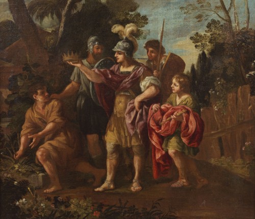 Tableaux et dessins Tableaux XVIIIe siècle - Soldat remettant la couronne à Saint Joseph Giovanni Molinari ( 1721 - 1793 )