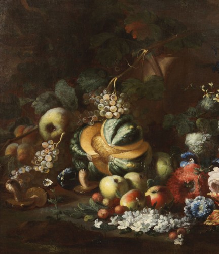 Still Lif  With Flowers, Fruit And Mushrooms by Nicola Casissa (1680 - 1731) - 