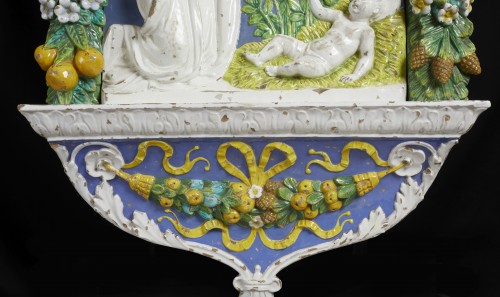 Porcelain & Faience  - Madonna Adoring The Infant Jesus - Cantagalli Pottery ( XIX Century )