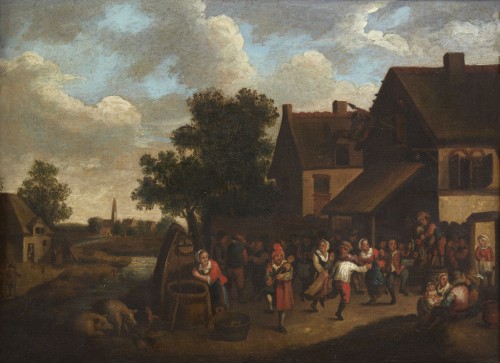 Outdoor Peasant Scene -  Flemish School of the17th century - Paintings & Drawings Style 