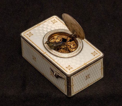 Objects of Vertu  - German Early Twentieth Century Enamelled Silver Singing Bird Box