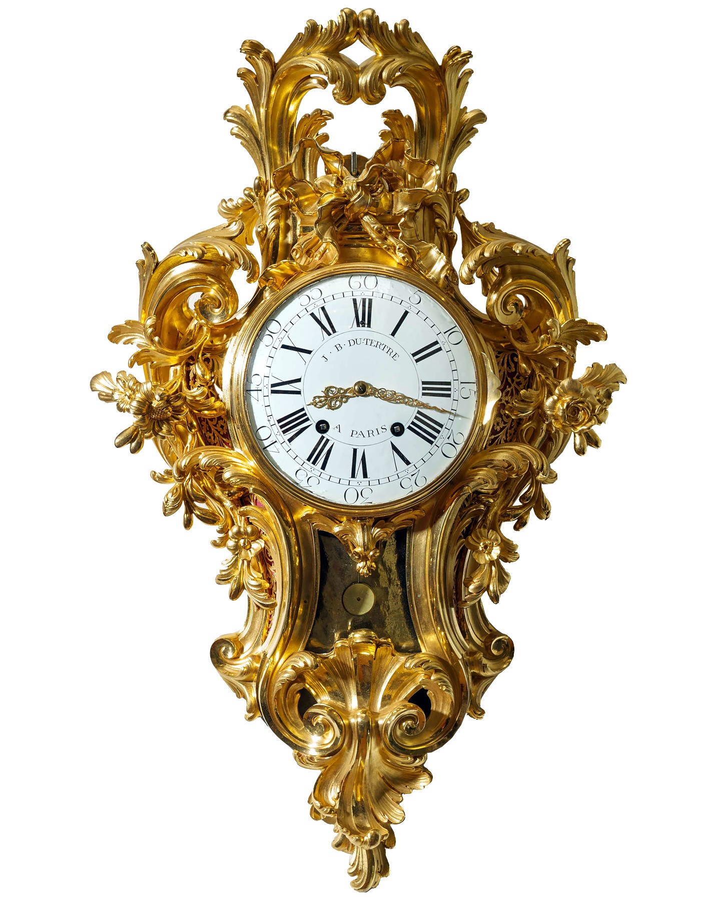 NACHTUHR, Louis XV, Bern circa 1750/70. Bronze and brass. With pierced  turning brass disk before bronze case. Verge escapement with short back  pendulum. 16x10x31 cm. Provenance: Swiss private collection.