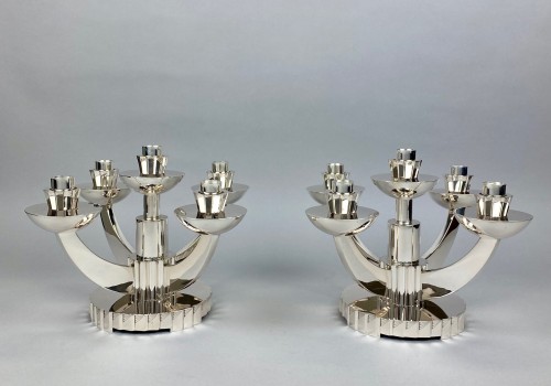 A Pair Of Portuguese Art Deco Silver Candelabras. - silverware & tableware Style Art Déco