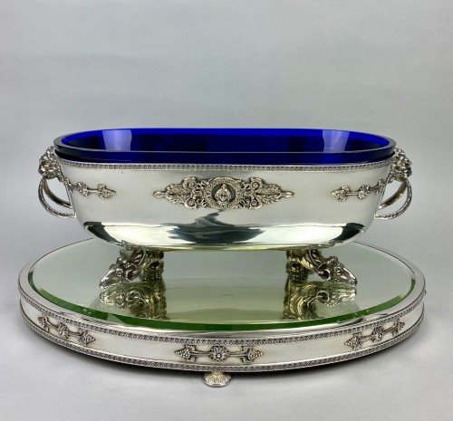 Jardinière en argent massif et cristal bleu, Portugal vers 1900 - Argenterie et Arts de la table Style Louis XVI
