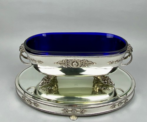 planter or centerpieces in solid silver and blue crystal - 
