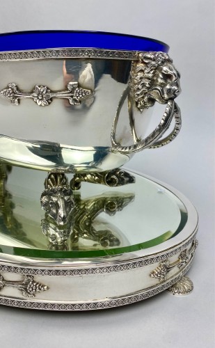 19th century - planter or centerpieces in solid silver and blue crystal