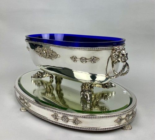 Louis XVI - planter or centerpieces in solid silver and blue crystal