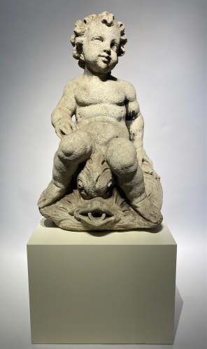 Sculpture Sculpture en pierre - Putto de fontaine en grès sculpté
