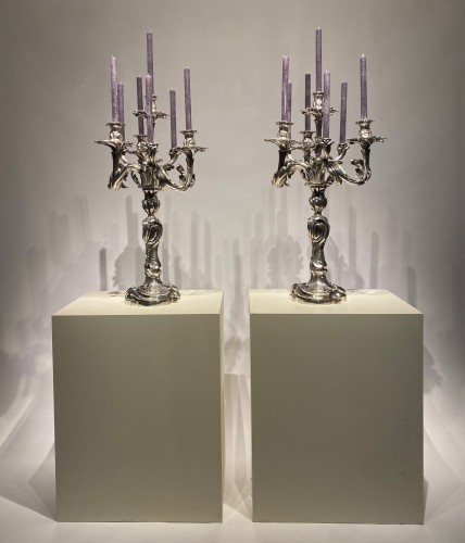 Important Pair Of Candelabras In Silvered Bronze, France, Circa 1870. H83cm - 