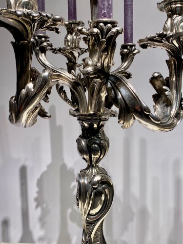 Important Pair Of Candelabras In Silvered Bronze, France, Circa 1870. H83cm - Napoléon III