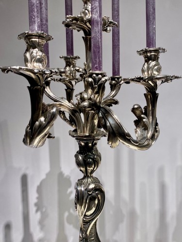 Napoléon III - Important Pair Of Candelabras In Silvered Bronze, France, Circa 1870. H83cm