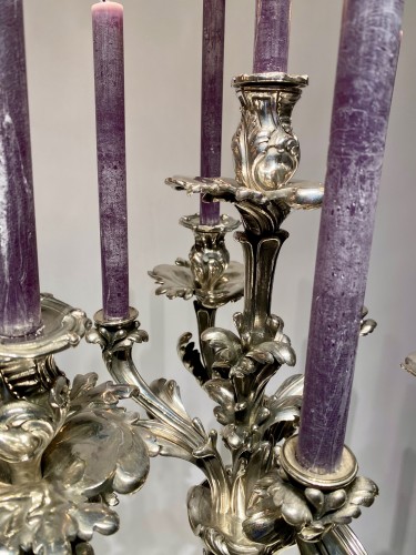 Antiquités - Important Pair Of Candelabras In Silvered Bronze, France, Circa 1870. H83cm