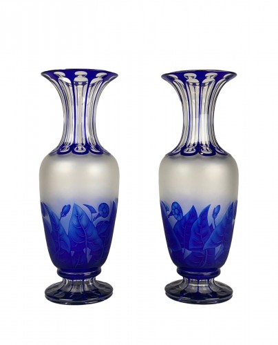 Pair De Vases  Overlay En Cristal De Bohème